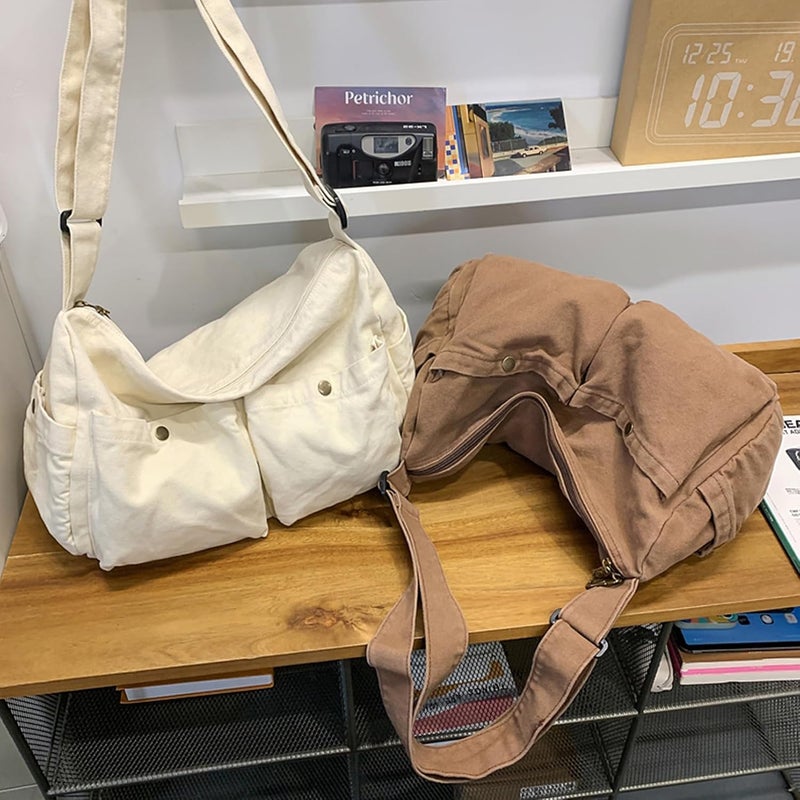 KBTYE Store Canvas Messenger Bag Cute Crossbody Tote Bag Shoulder for Women Men for School Aesthetic Hobo with Multiple Pockets - Image 4